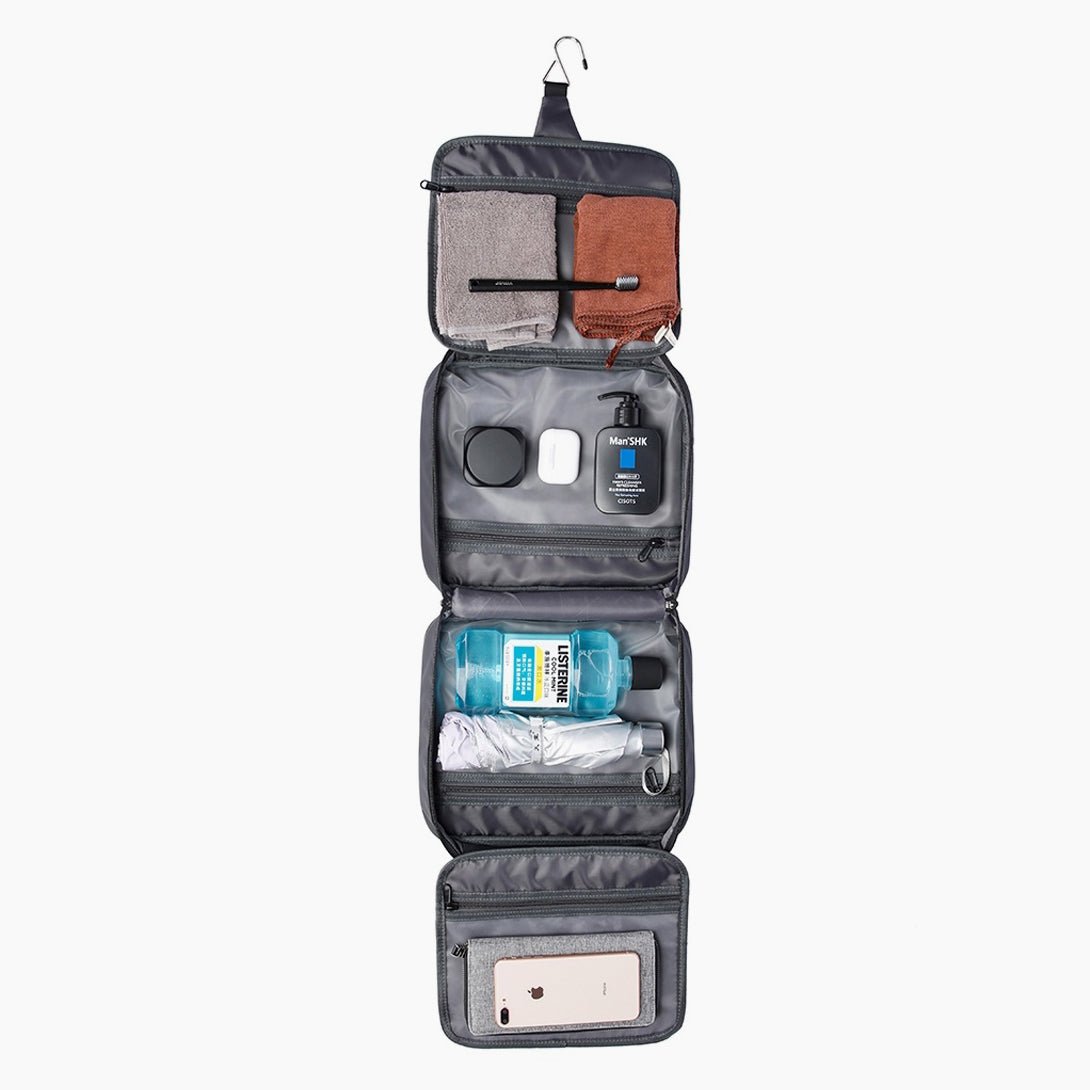 Travel Toiletry Bag with Organizer Compartments – Compact & Water-Resistant – Bange Splity #color_black